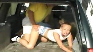 Horny couple having anal sex in car